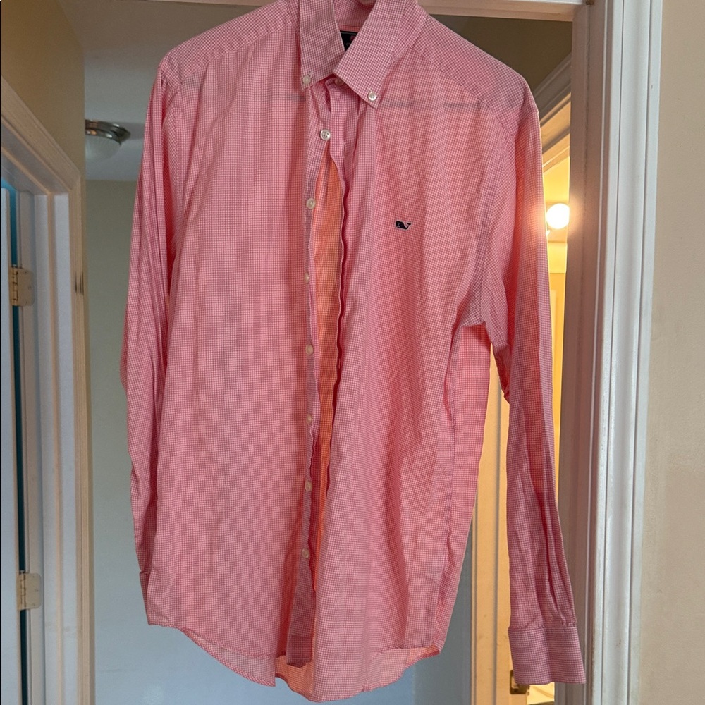 Vineyard Vines Men's Pink Checkered Button-Down Shirt